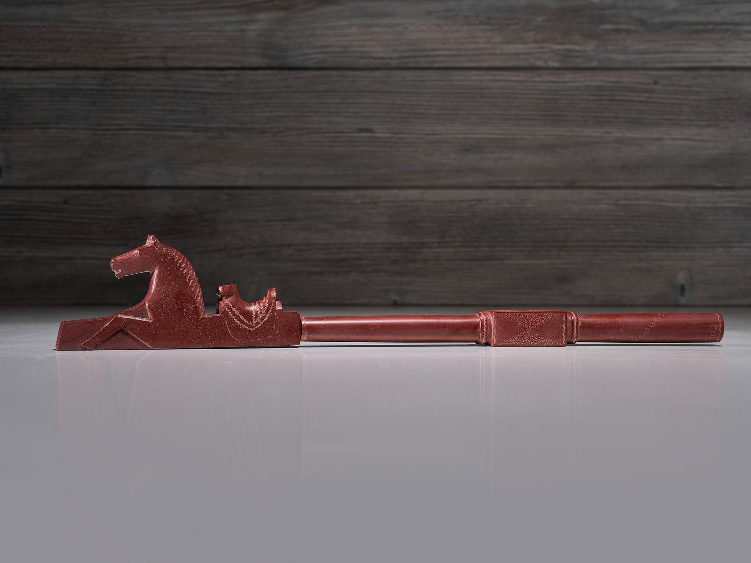 Western Great Lakes Catlinite Pipe and Stem, with Horse