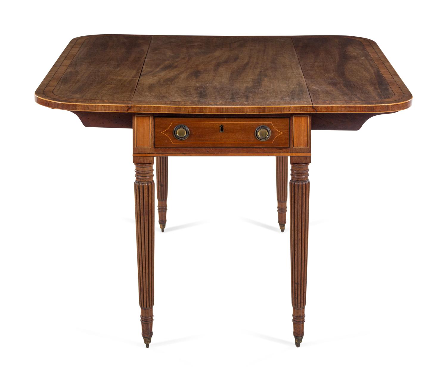 A George III Satinwood Banded Mahogany Drop-Leaf Table
