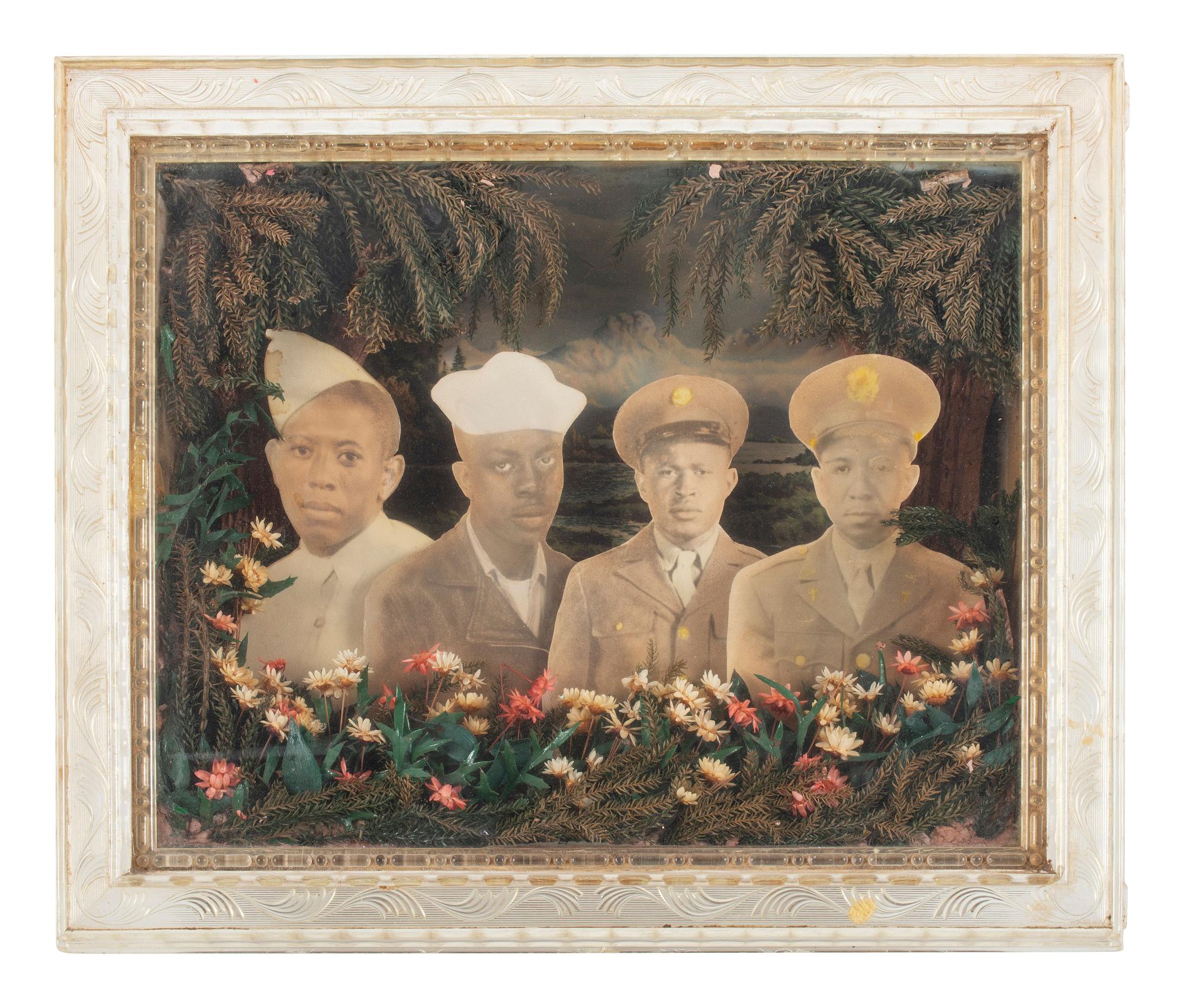 [WORLD WAR II]. Handcrafted diorama featuring photographic portraits of African American military servicemen.