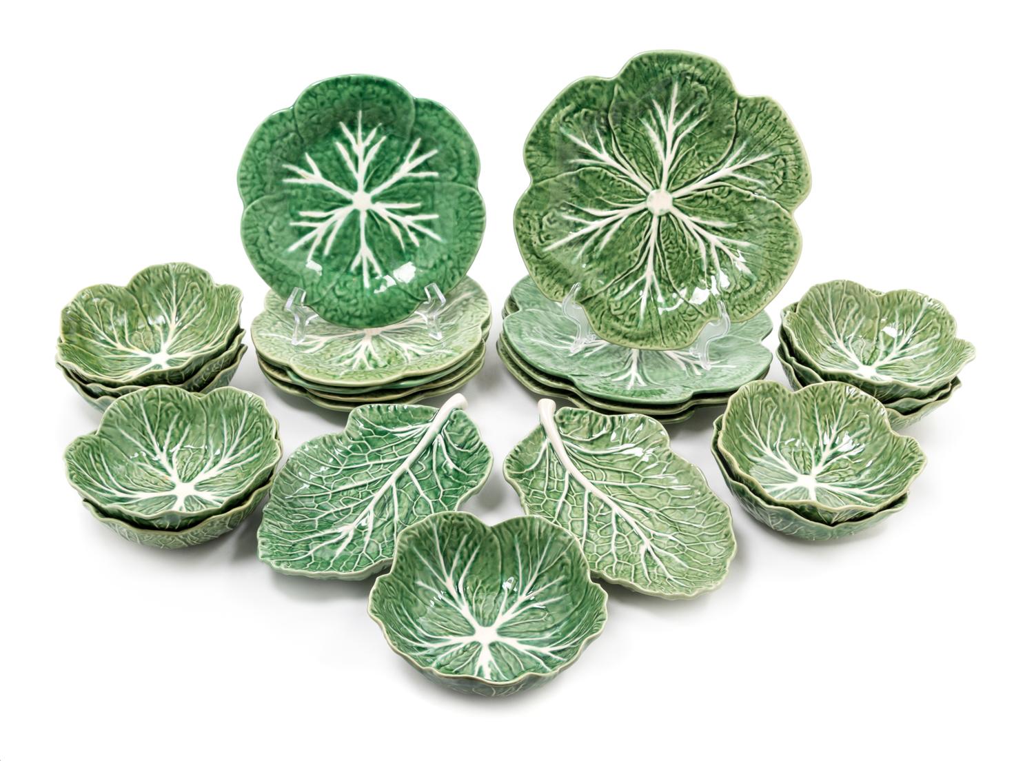 A Group of Thirty-Four Portuguese Majolica Cabbage Leaf Service Articles Diameter of bowl 6 7/8 inches. — 20TH CENTURY