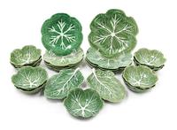 A Group of Thirty-Four Portuguese Majolica Cabbage Leaf Service Articles Diameter of bowl 6 7/8 inches. — 20TH CENTURY
