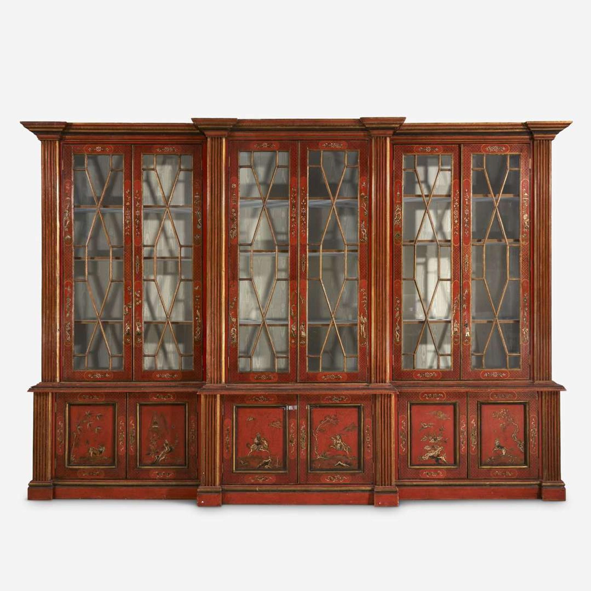A George III Style Chinoiserie Painted Breakfront Cabinet 20th century