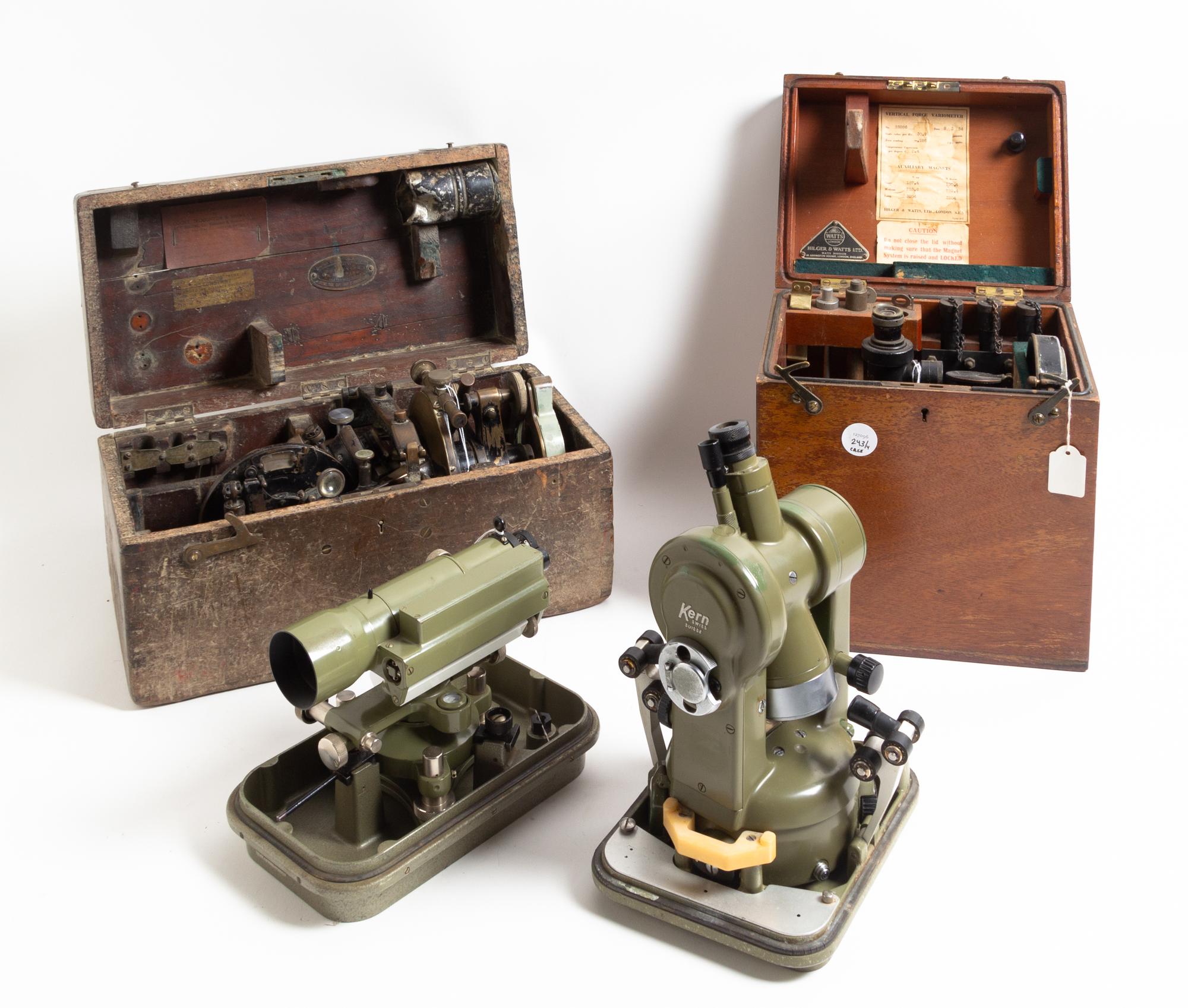 A Group of Four Surveying Instruments Length of longest scope 8 inches. — LATE 19TH CENTURY AND LATER