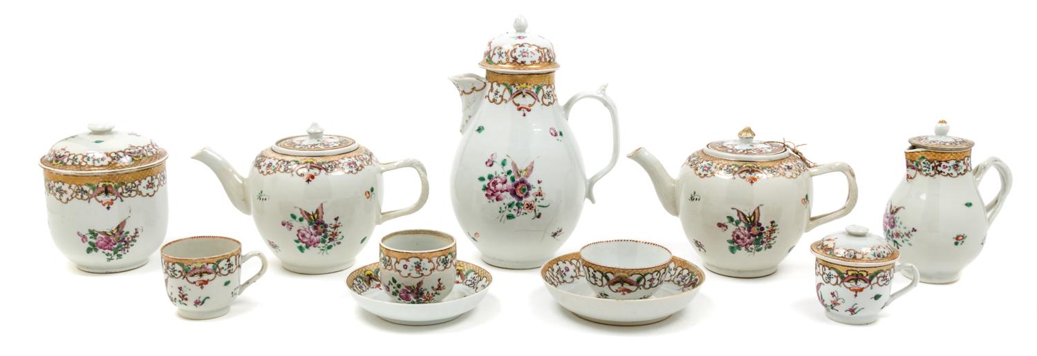 A Chinese Export Porcelain Partial Tea and Coffee Service Height of coffee pot 9 3/8 inches. — 18TH CENTURY