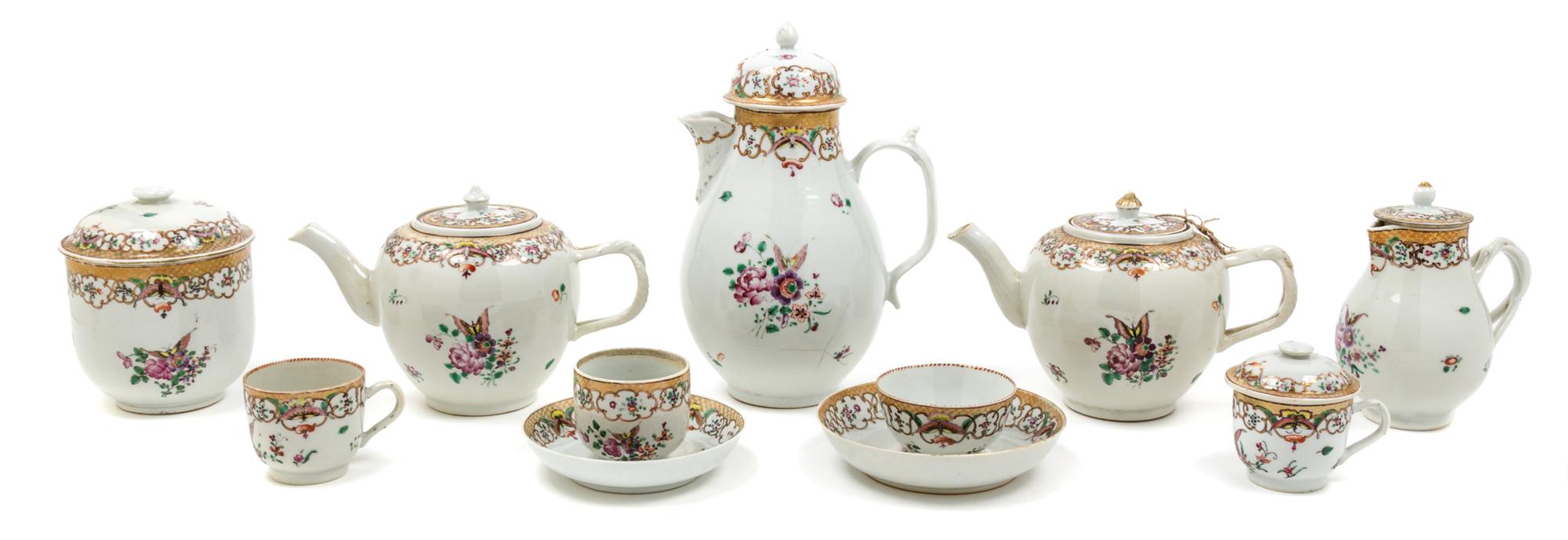 A Chinese Export Porcelain Partial Tea and Coffee Service Height of coffee pot 9 3/8 inches. — 18TH CENTURY