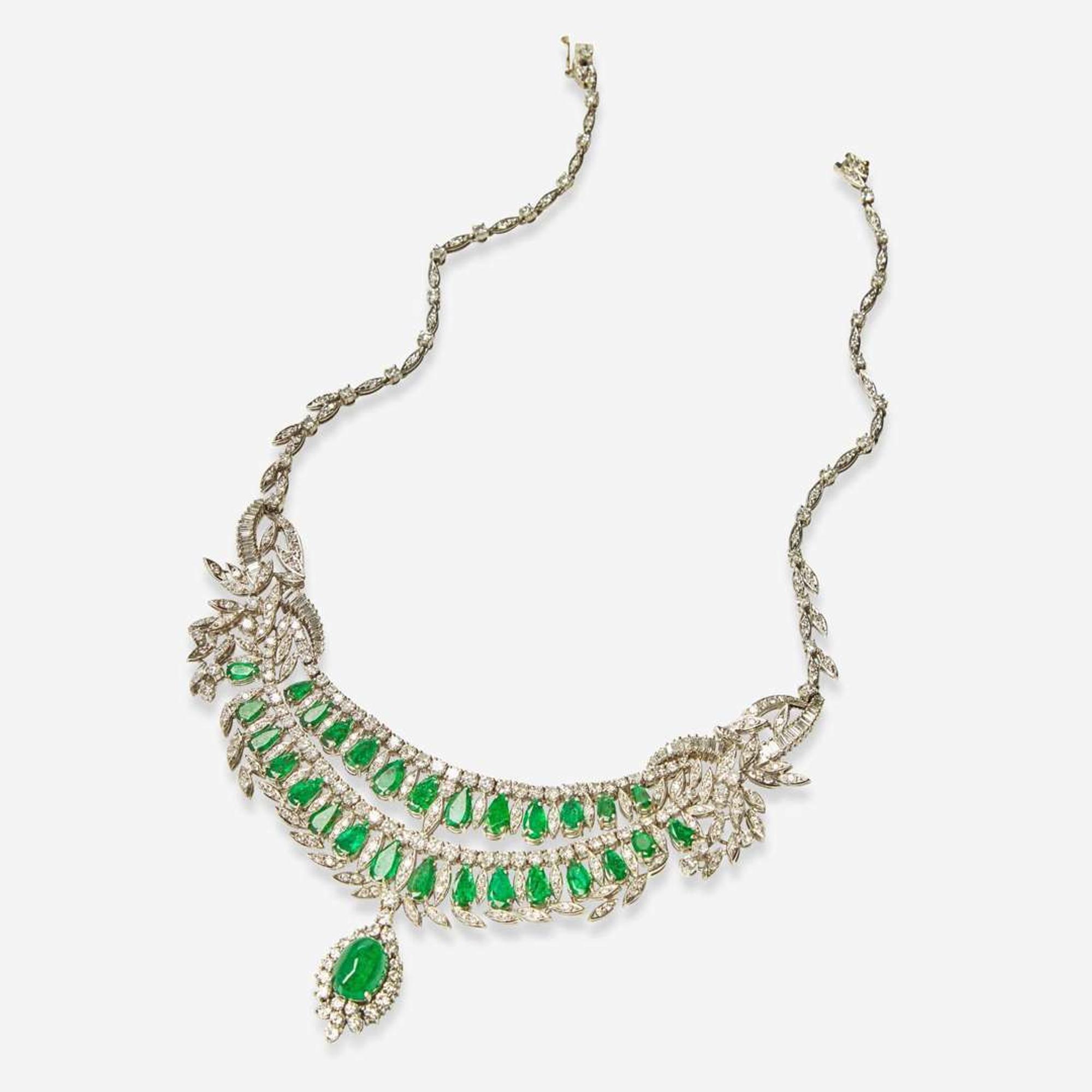A Platinum, Emerald, and Diamond Necklace