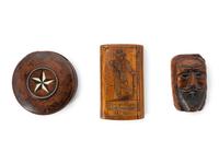 A Group of 8 Folk Art Carved Snuff Boxes and Pipe Stems