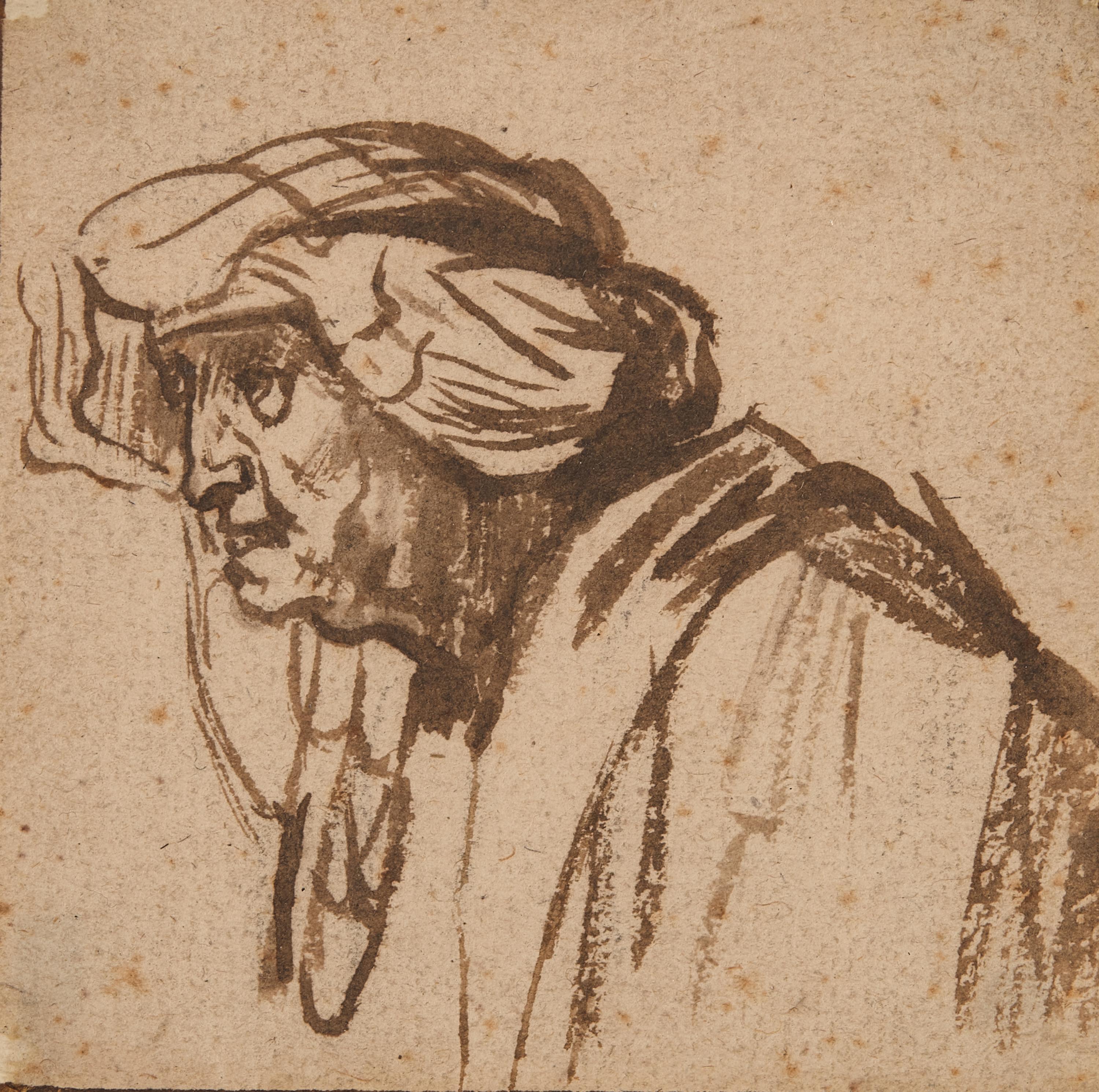 School of Rembrandt van Rijn (Dutch, 1606-1669) — Head of an Old Woman Wearing a Turban