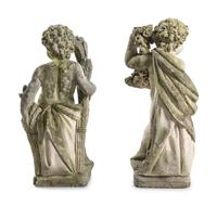A Pair of Carved Limestone Garden Figures