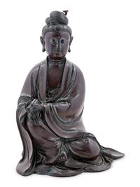 A Silver Inlaid Bronze Figure of Guanyin