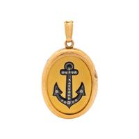 YELLOW GOLD, SILVER AND DIAMOND ANCHOR MOTIF LOCKET