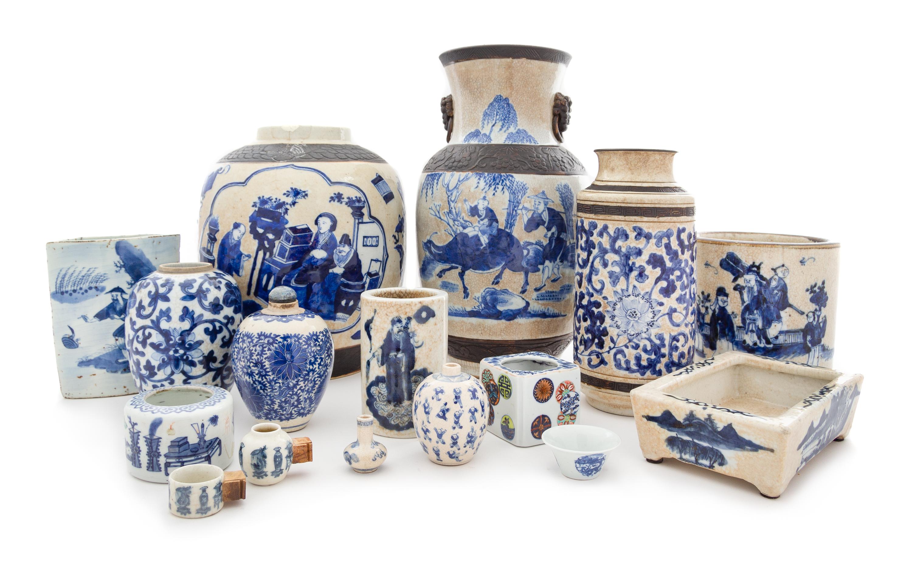 Sixteen Chinese Blue and White Porcelain Articles Height of largest 14 1/2 inches. — 19TH CENTURY
