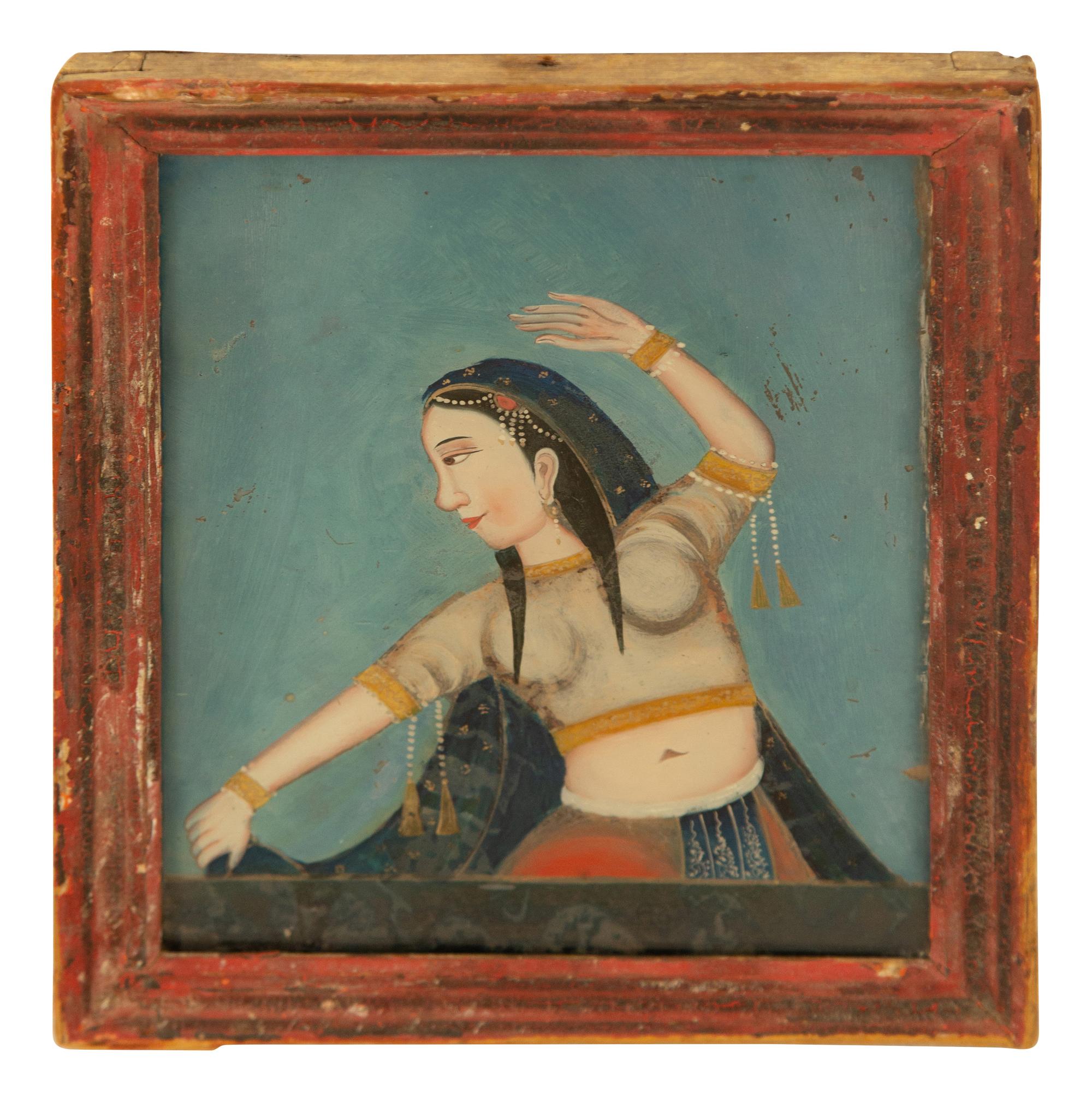 A Pair of Indian Reverse Paintings on Glass
