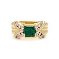 Emerald, Diamond, and Yellow Gold Ring