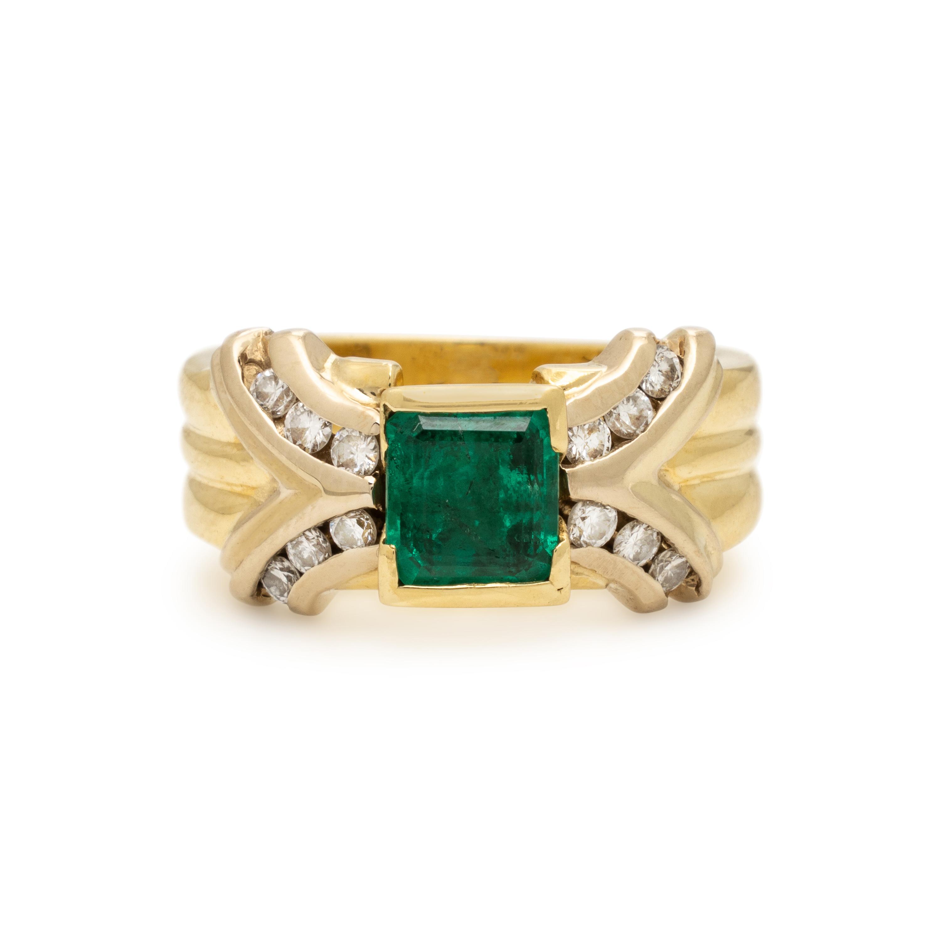 Emerald, Diamond, and Yellow Gold Ring