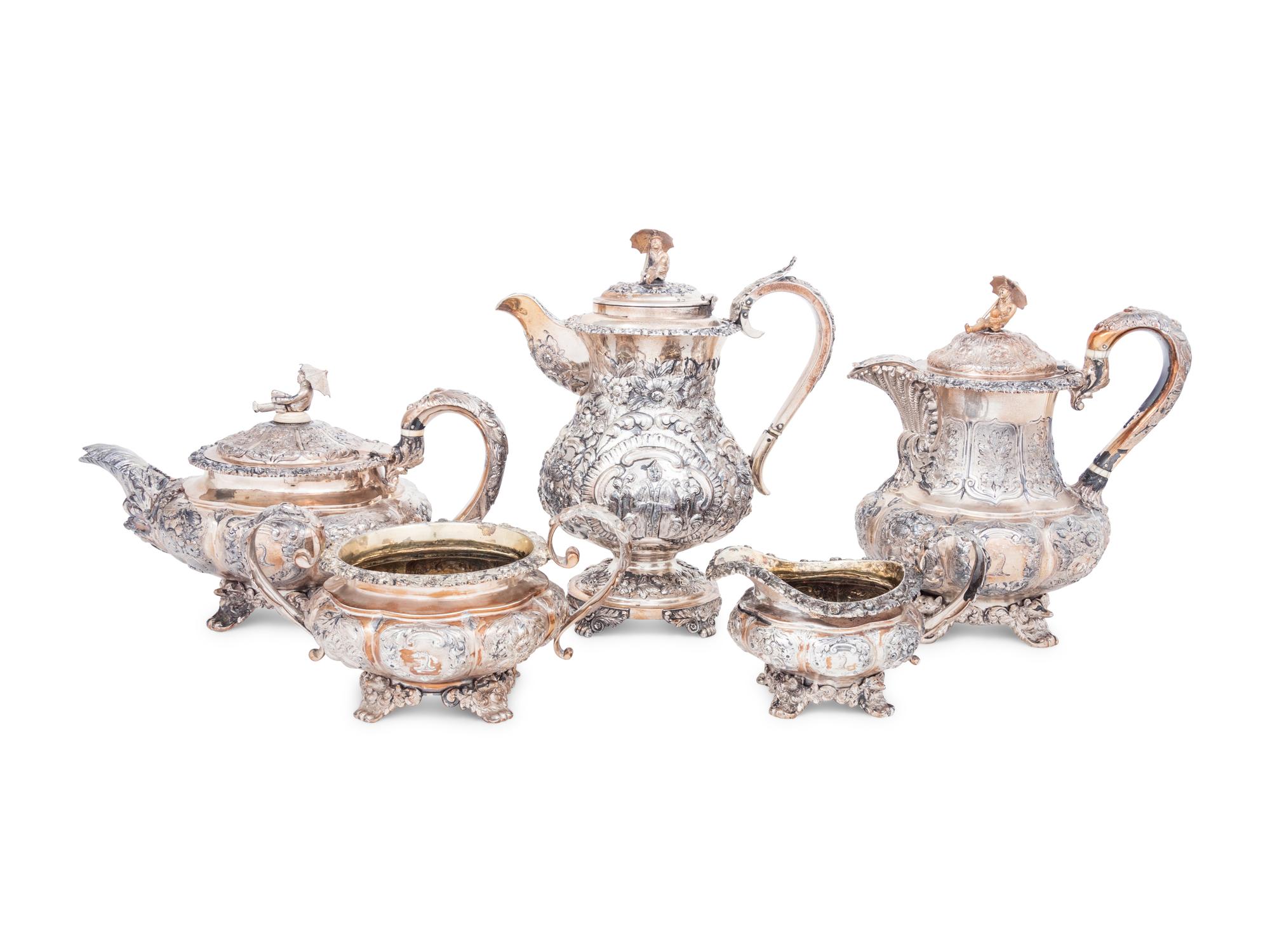 An Assembled George IV Silver Five-Piece Tea and Coffee Service