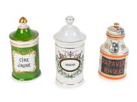 Fourteen Painted and Gilt Decorated Porcelain Apothecary Jars