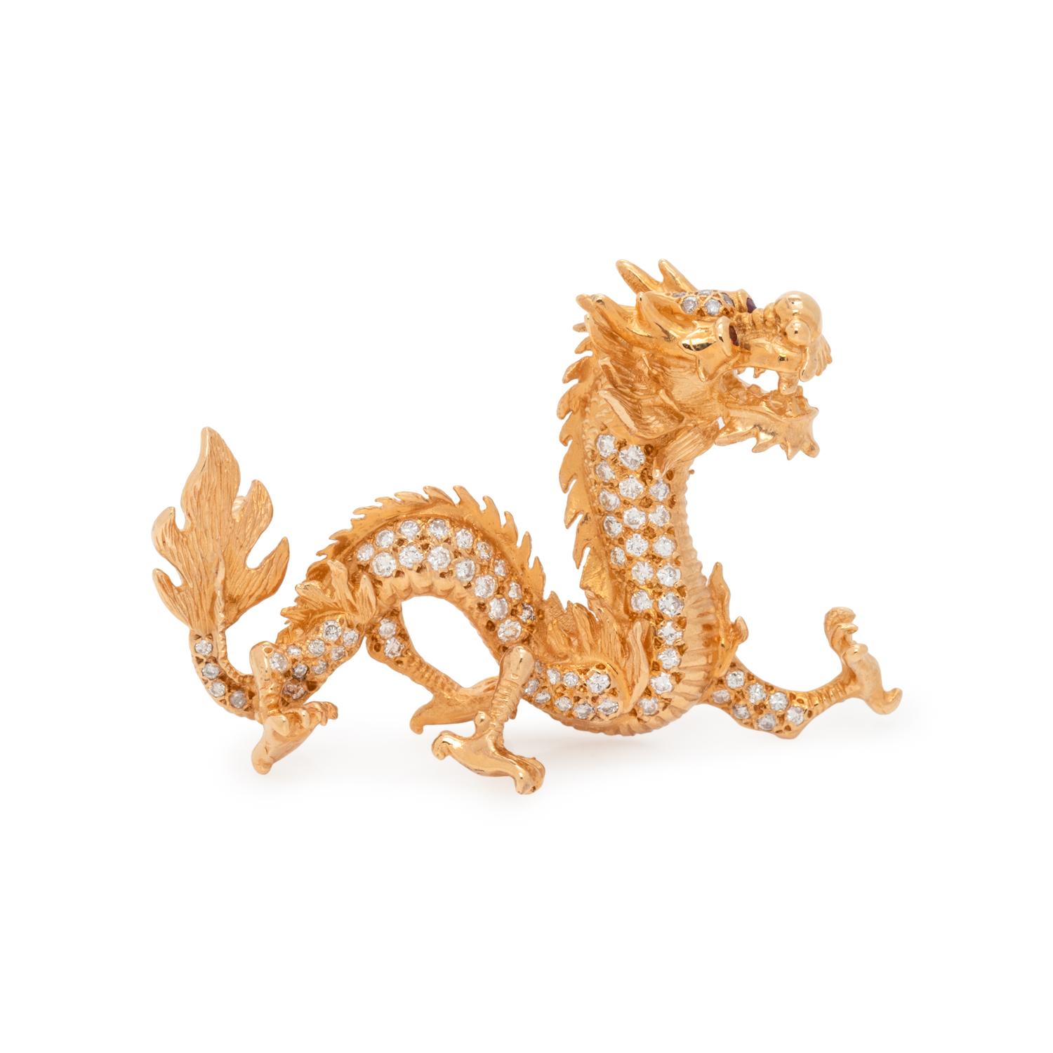 YELLOW GOLD AND DIAMOND DRAGON BROOCH