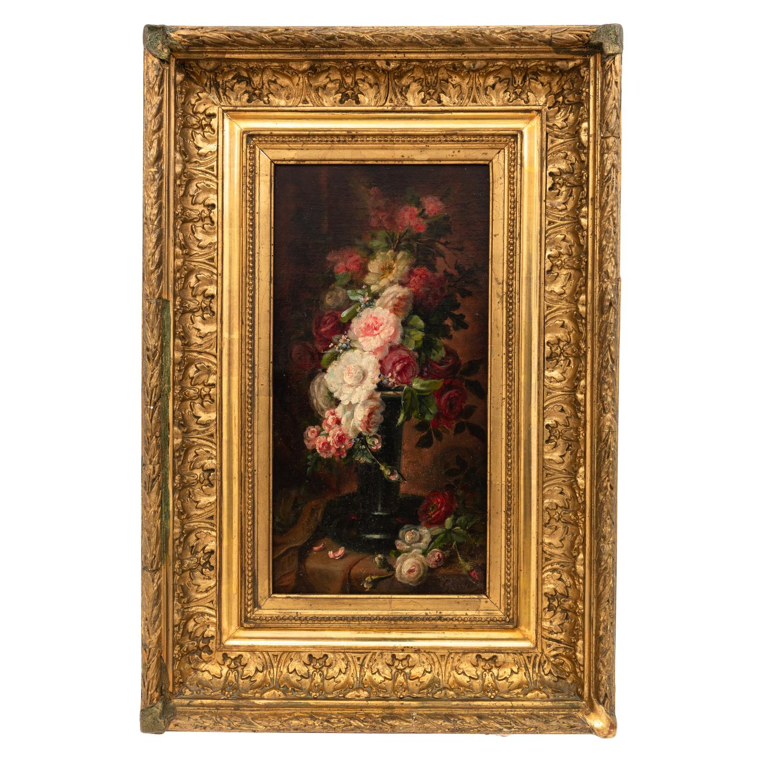 Vase of Flowers on a Draped Table