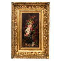Vase of Flowers on a Draped Table