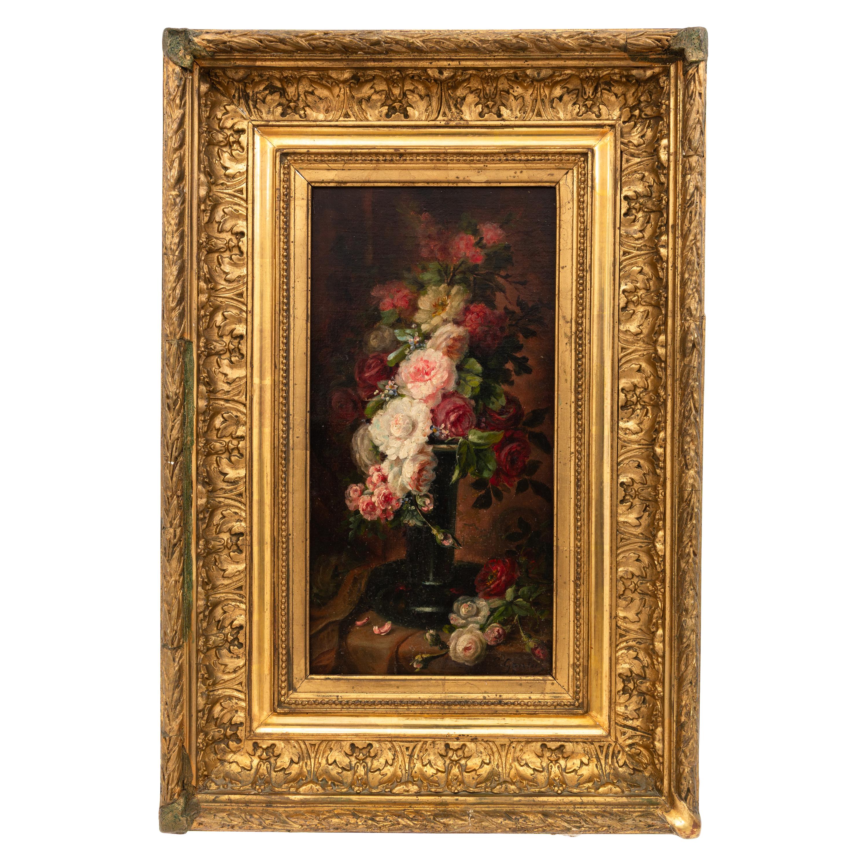 Vase of Flowers on a Draped Table