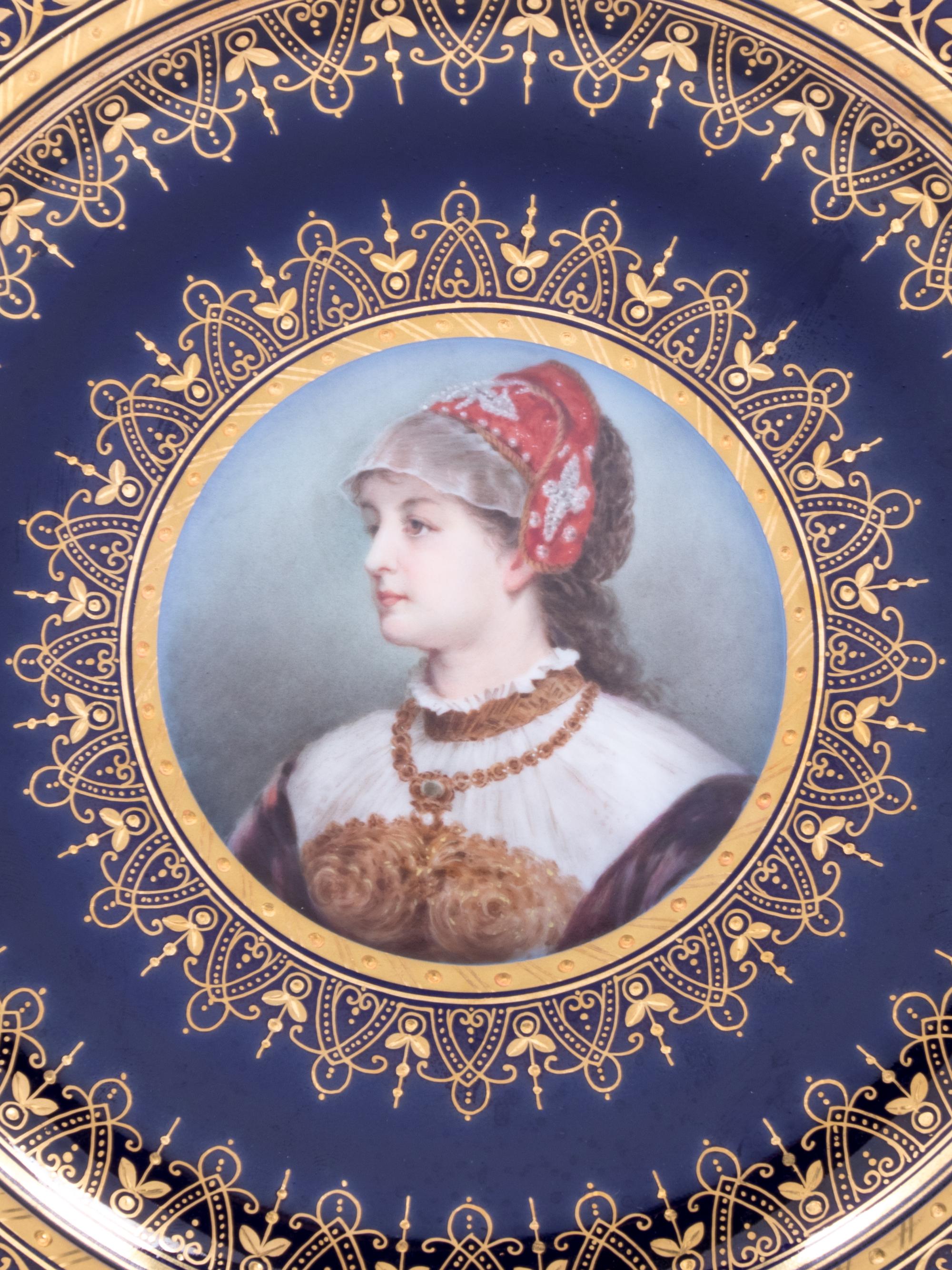 A Vienna Style (Fischer & Mieg) Painted and Parcel Gilt Porcelain Cabinet Plate