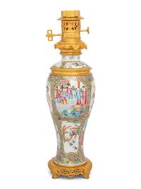 A Gilt Bronze and Rose Medallion Porcelain Vase Mounted as a Lamp