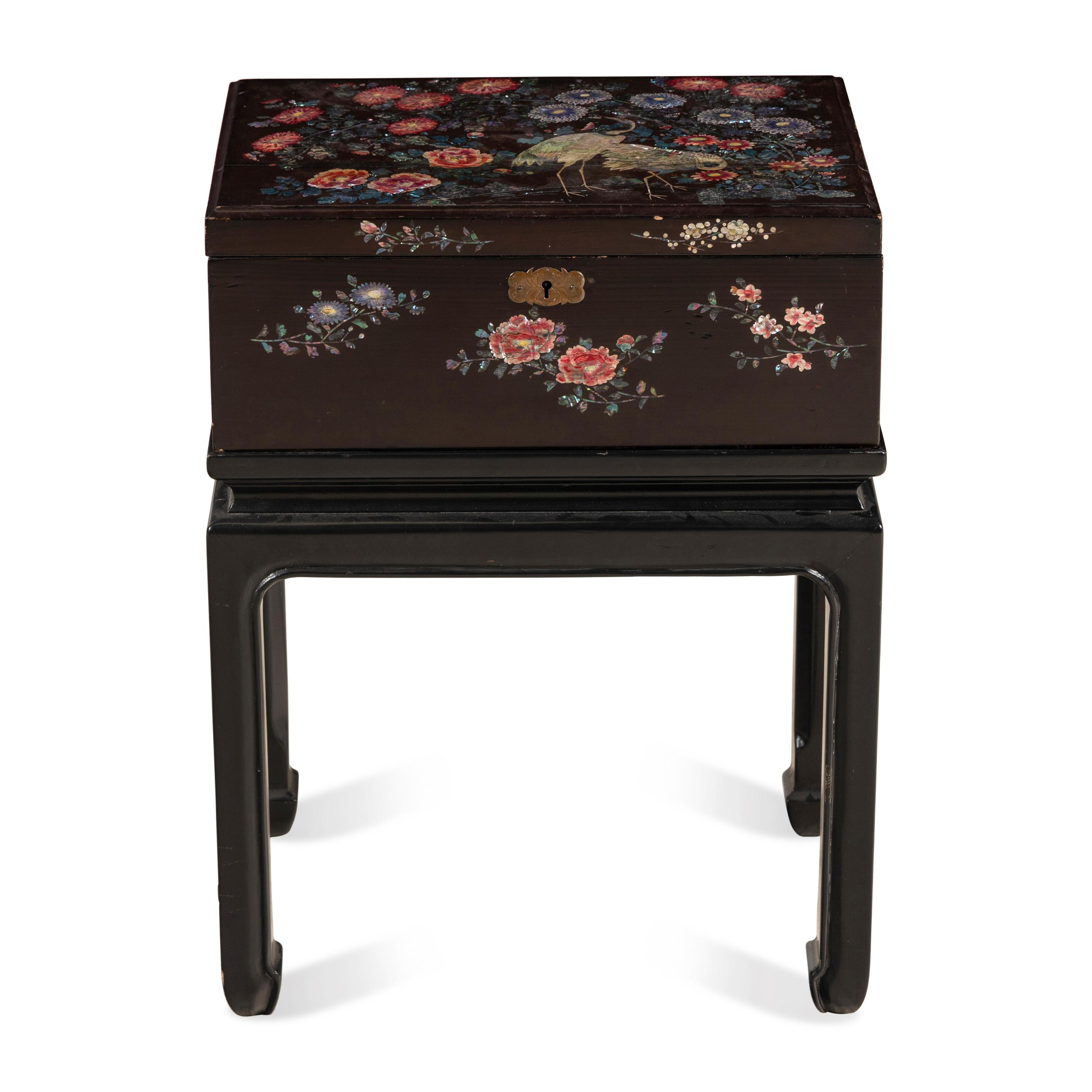 A Japanese Mother-of-Pearl Inlaid Writing Box on Stand