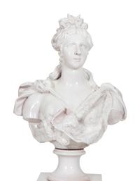 A Pair of Italian Glazed Terracotta Portrait Busts on Neoclassical Style Pedestals