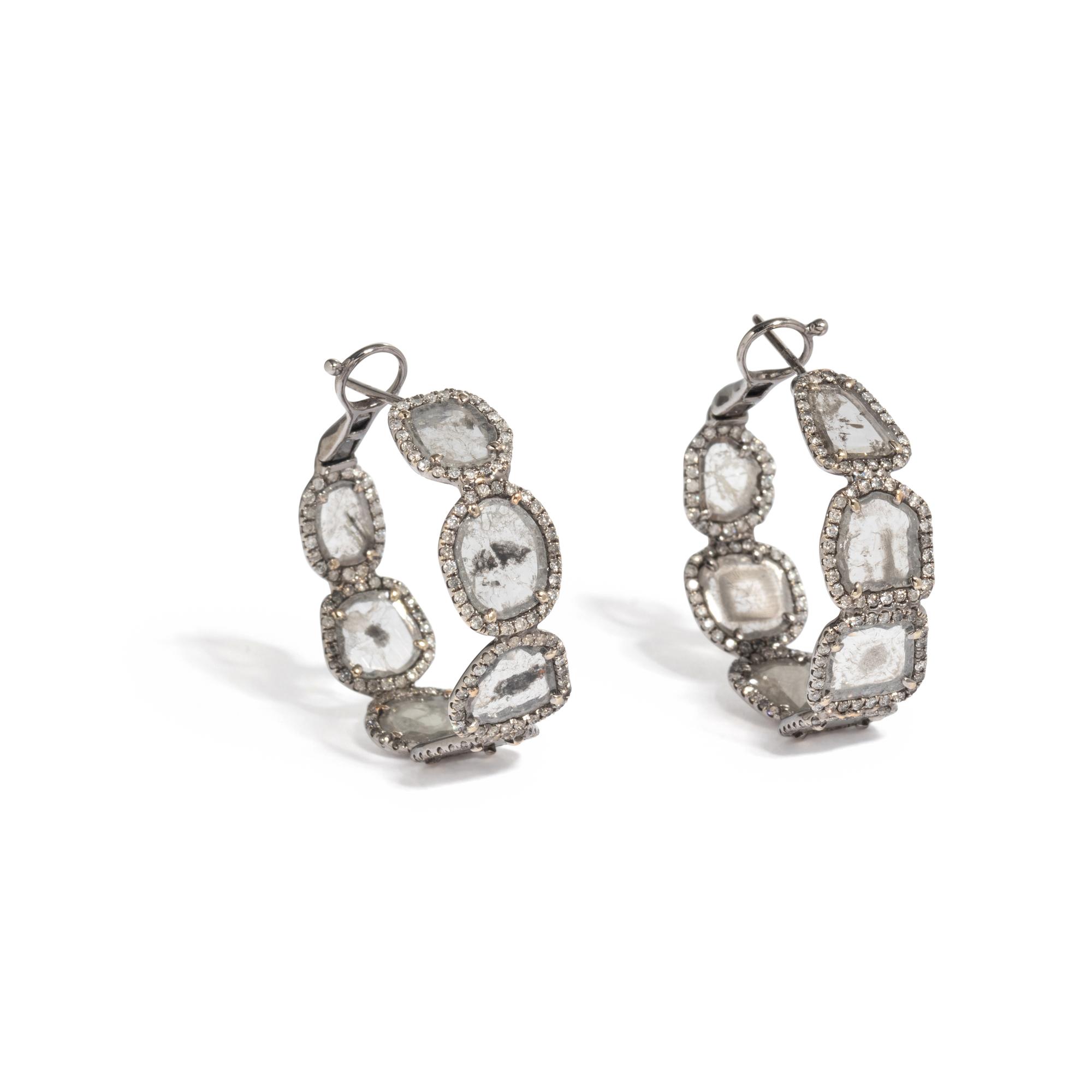WHITE GOLD AND DIAMOND HOOP EARRINGS