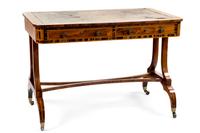 A Regency Rosewood and Calamander Writing Table Height 27 1/2 x width 40 x depth 23 1/2 inches. — EARLY 19TH CENTURY, POSSIBLY BY GEORGE OAKLEY