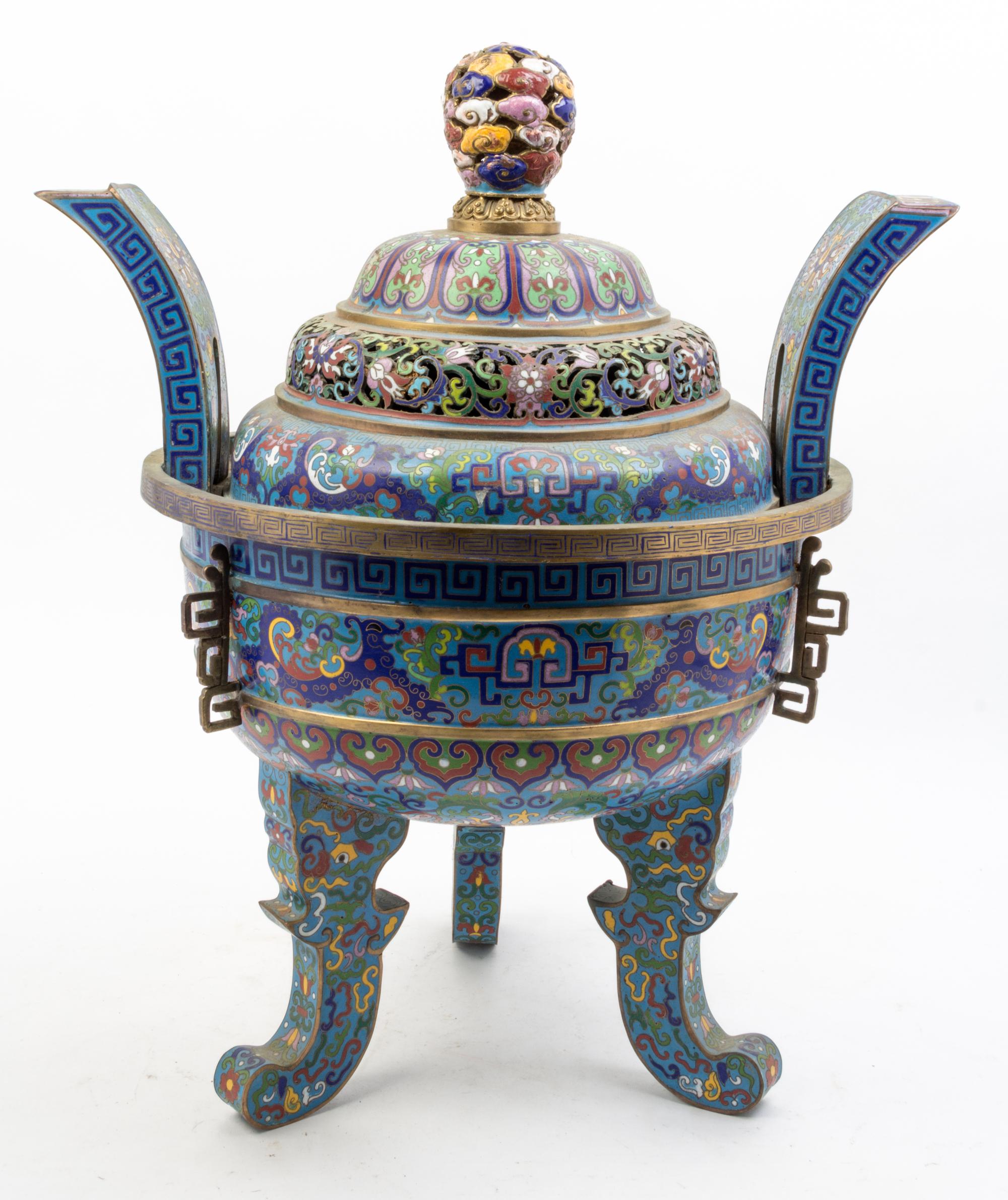 A Large Cloisonne Wine Vessel Height 20 inches.