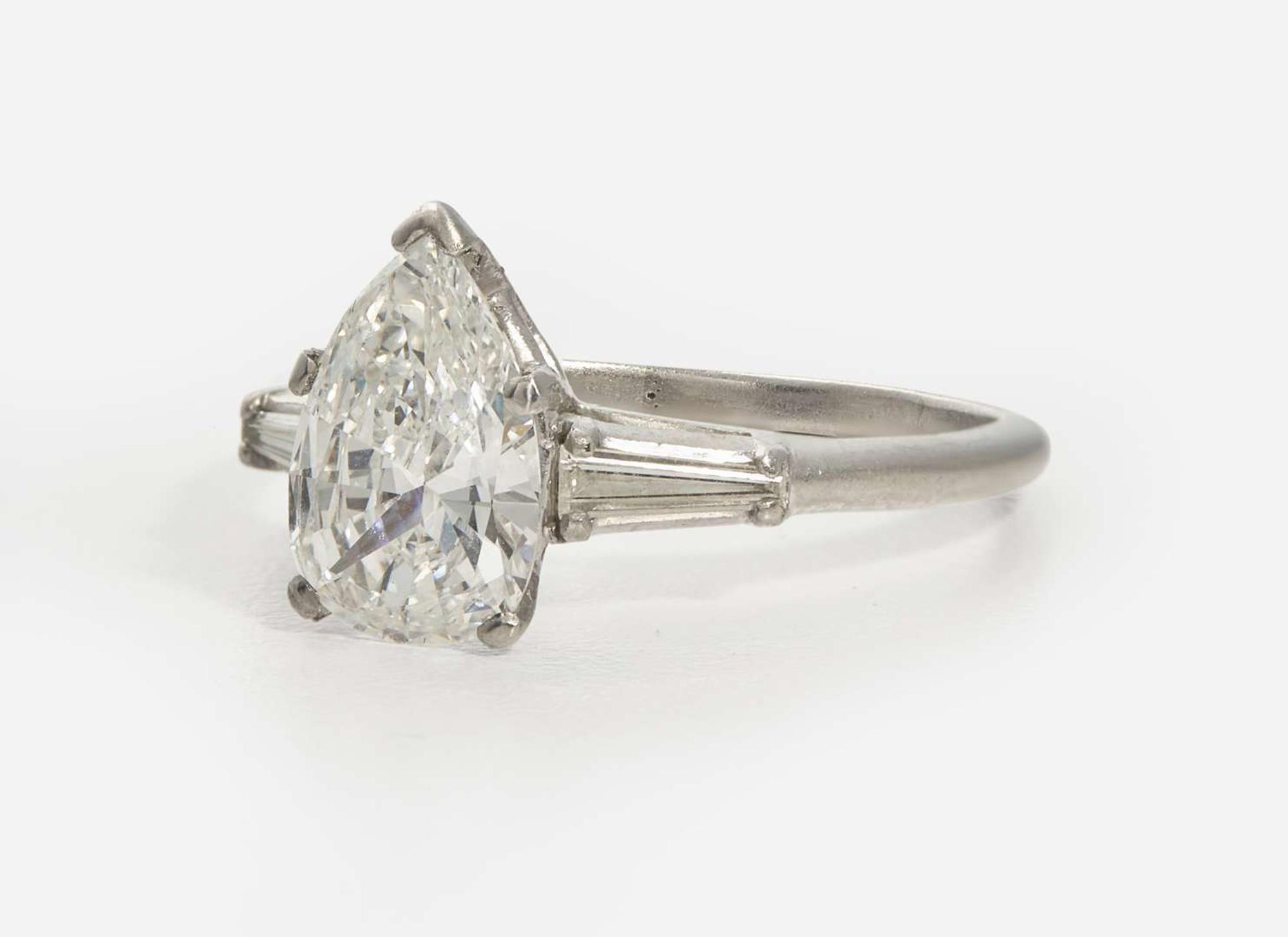 A Platinum and Diamond Ring, 1.98 Carat Pear Brilliant-Cut Diamond, GIA Certified