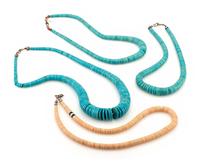Pueblo Rolled Turquoise and Shell Necklaces