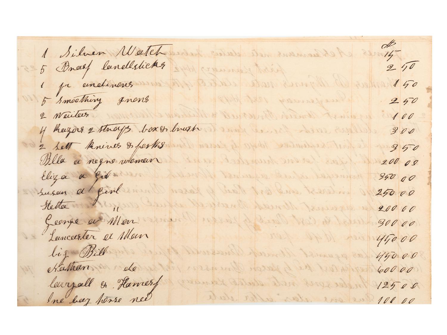 [SLAVERY & ABOLITION]. A group of 2 documents related to the enslavement of individuals in Louisiana, comprising: