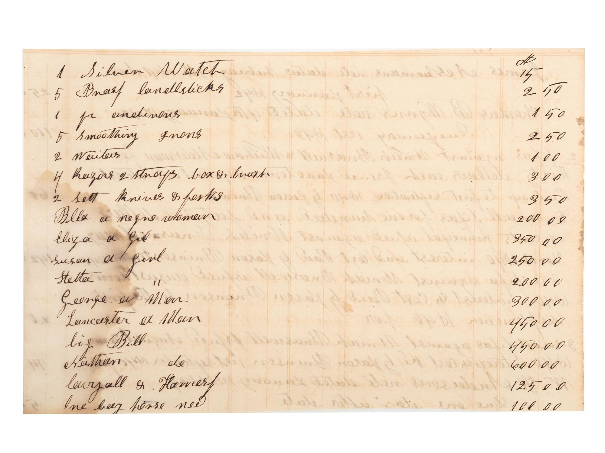 [SLAVERY & ABOLITION]. A group of 2 documents related to the enslavement of individuals in Louisiana, comprising: