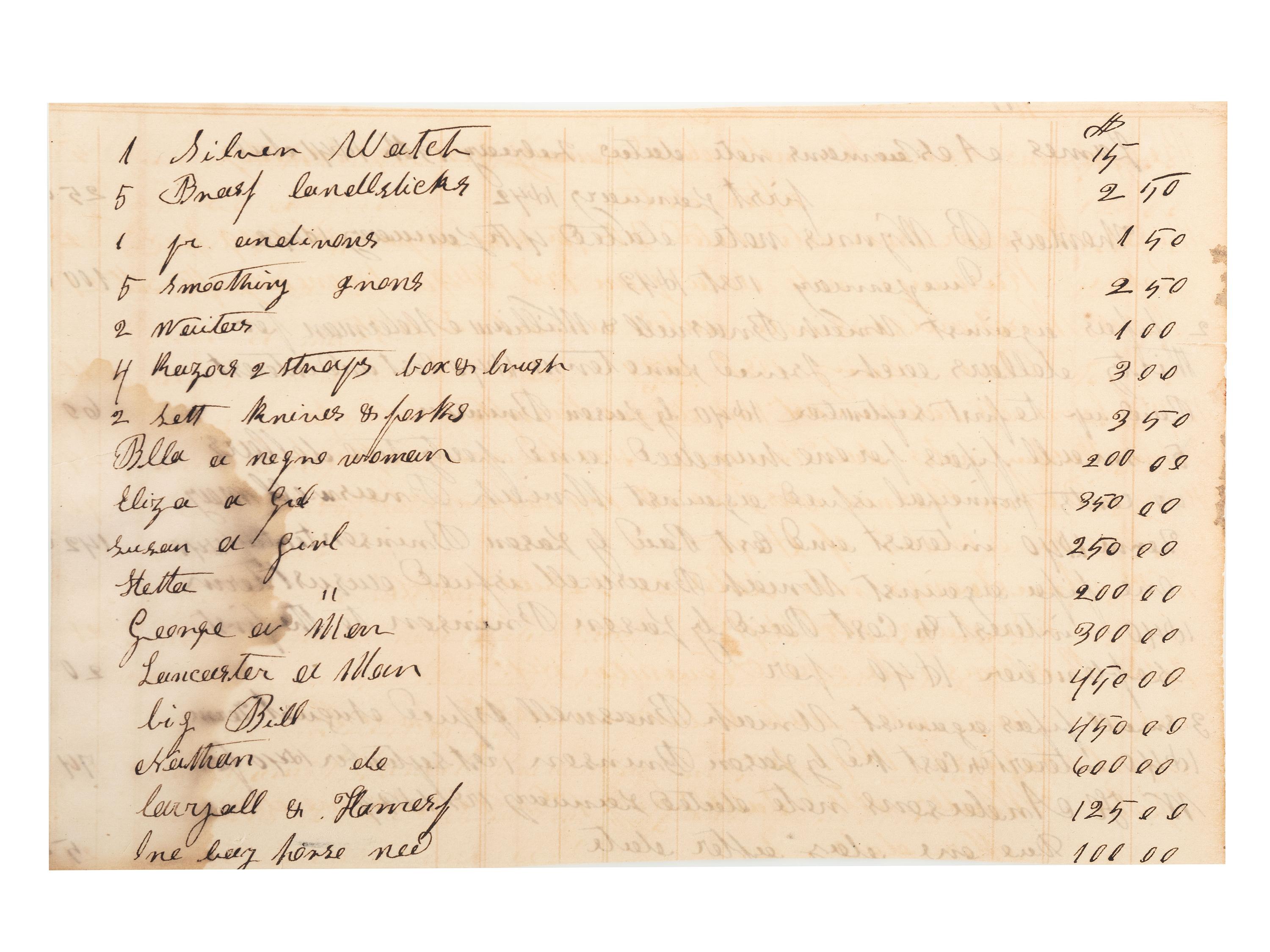 [SLAVERY & ABOLITION]. A group of 2 documents related to the enslavement of individuals in Louisiana, comprising: