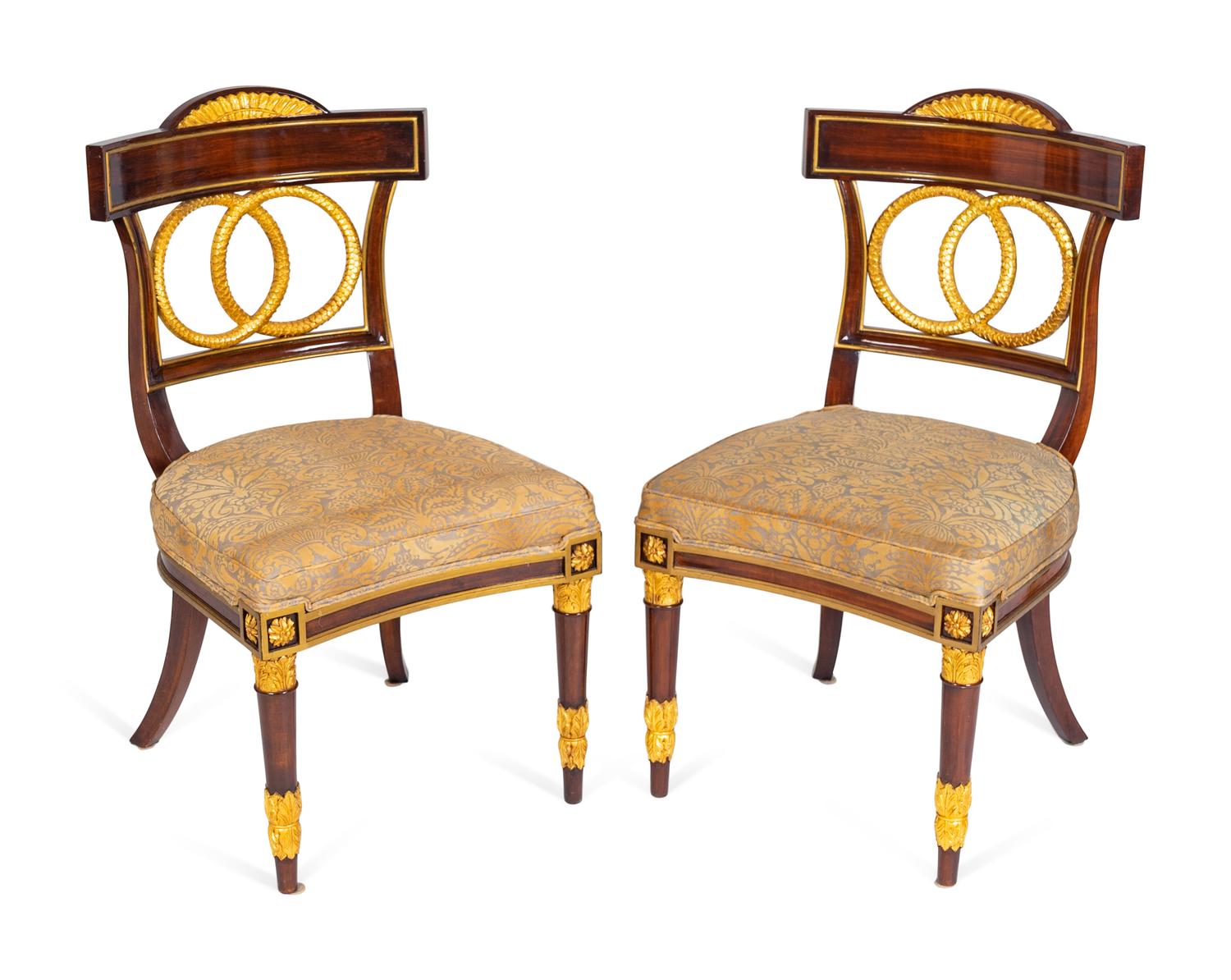 A Set of Four Russian Neoclassical Style Parcel-Gilt Mahogany Armchairs — 20TH CENTURY