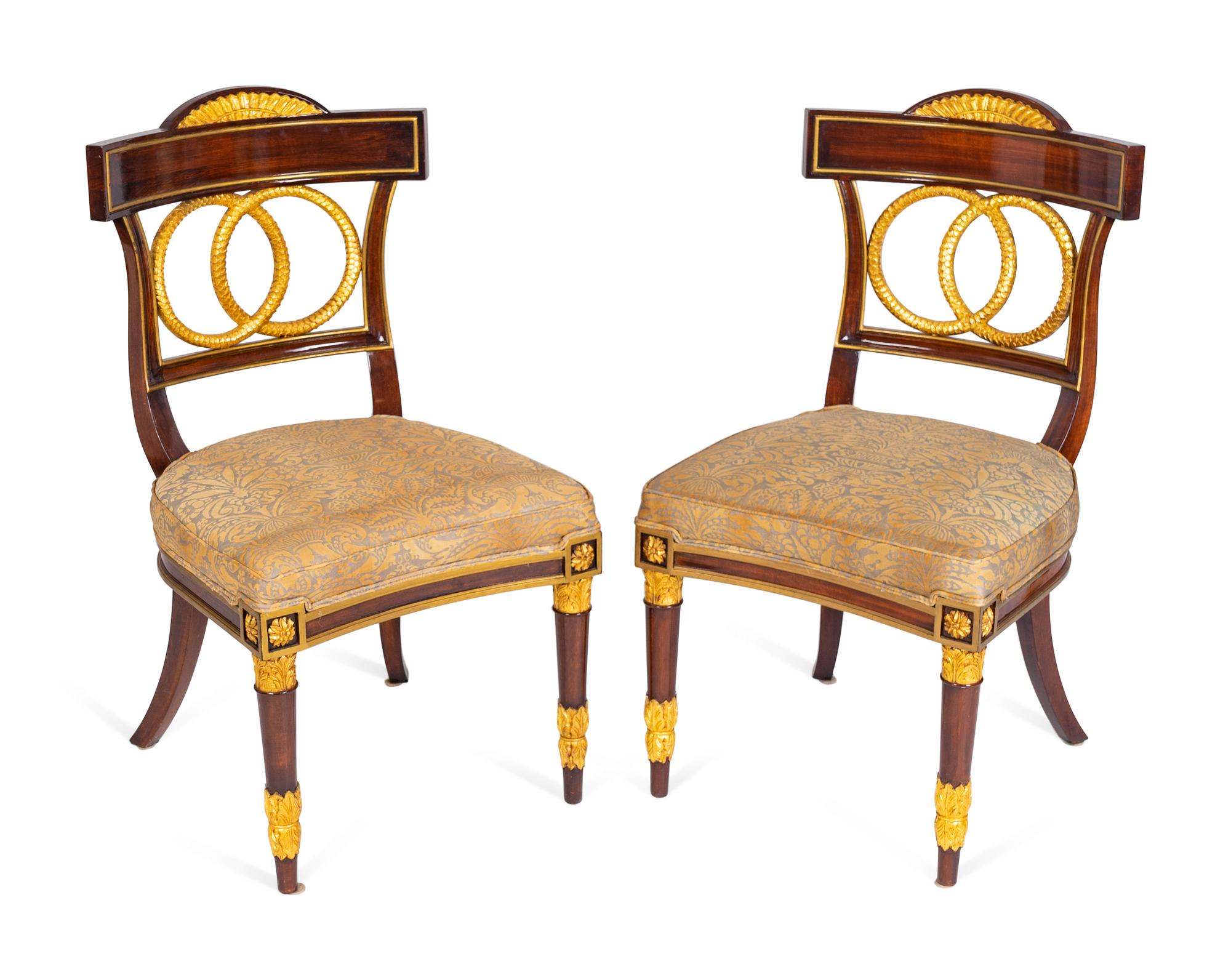 A Set of Four Russian Neoclassical Style Parcel-Gilt Mahogany Armchairs — 20TH CENTURY
