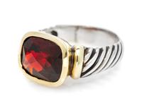 A Sterling Silver, 14 Karat Yellow Gold and Garnet 'Noblesse' Ring, David Yurman, 7.40 dwts.