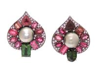 BLACKENED GOLD, CULTURED GRAY PEARL, AND MULTIGEM EARRINGS