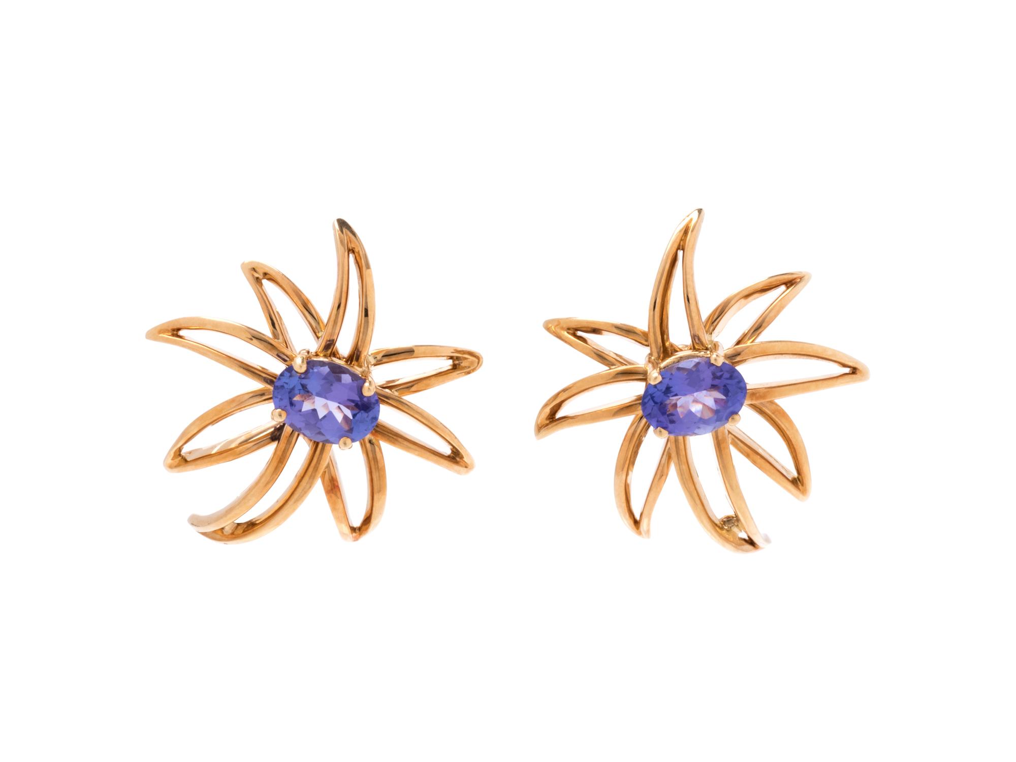 TIFFANY & CO., TANZANITE AND YELLOW GOLD 'FIREWORKS' EARCLIPS