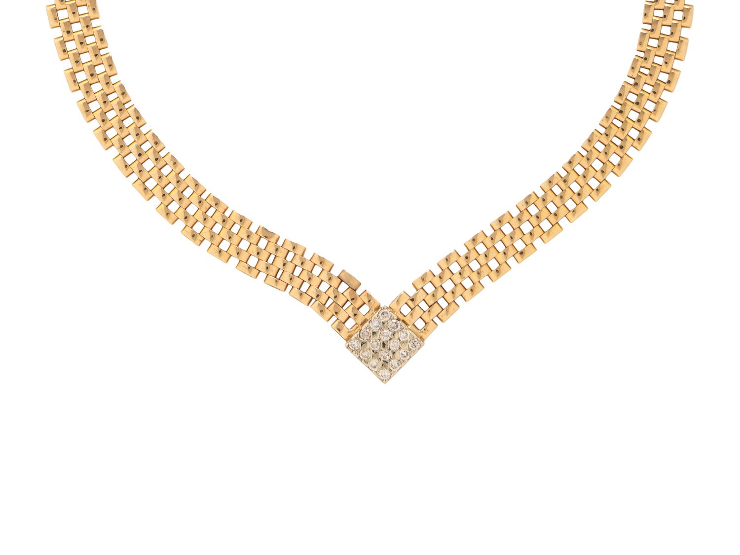 DIAMOND AND GOLD BRICK LINK NECKLACE