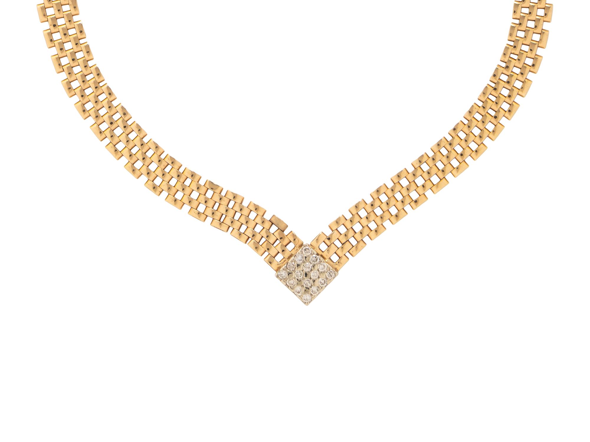 DIAMOND AND GOLD BRICK LINK NECKLACE