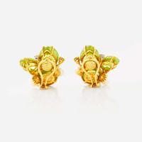 A Pair of 18K Yellow Gold Seaman Schepps Peridot Ear Clips