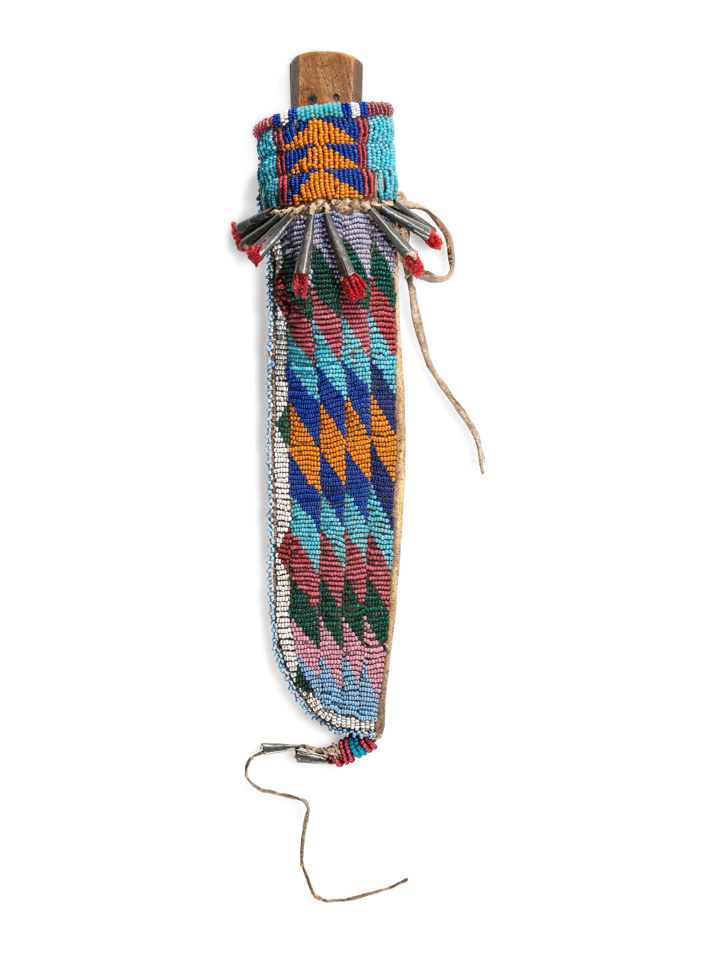 Apsáalooke [Crow] or Fort Berthold Beaded Hide Knife Sheath and Knife