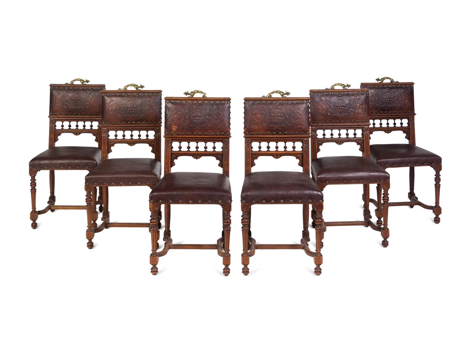 A Set of Six Spanish or Italian Baroque Style Dining Chairs