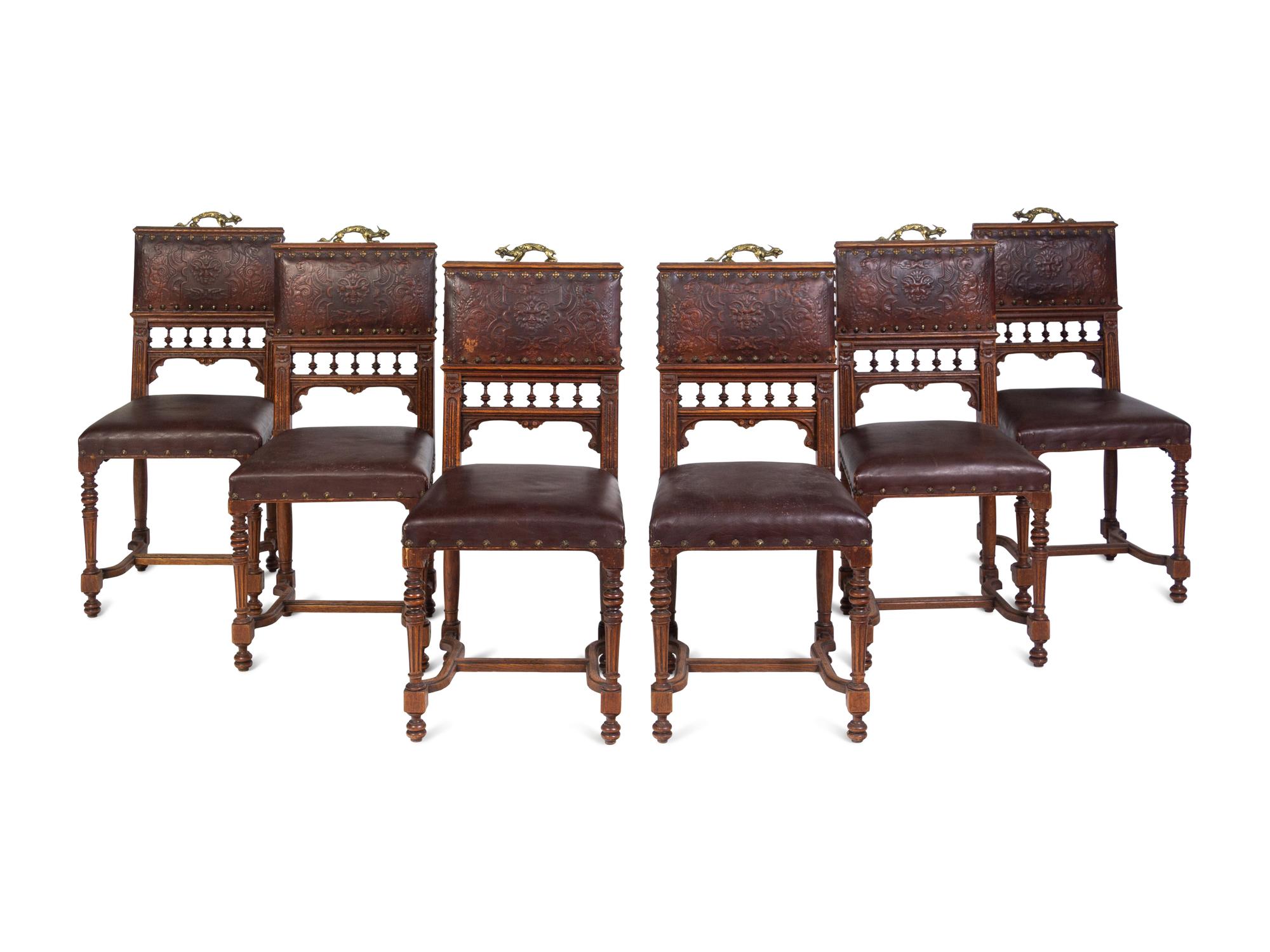 A Set of Six Spanish or Italian Baroque Style Dining Chairs