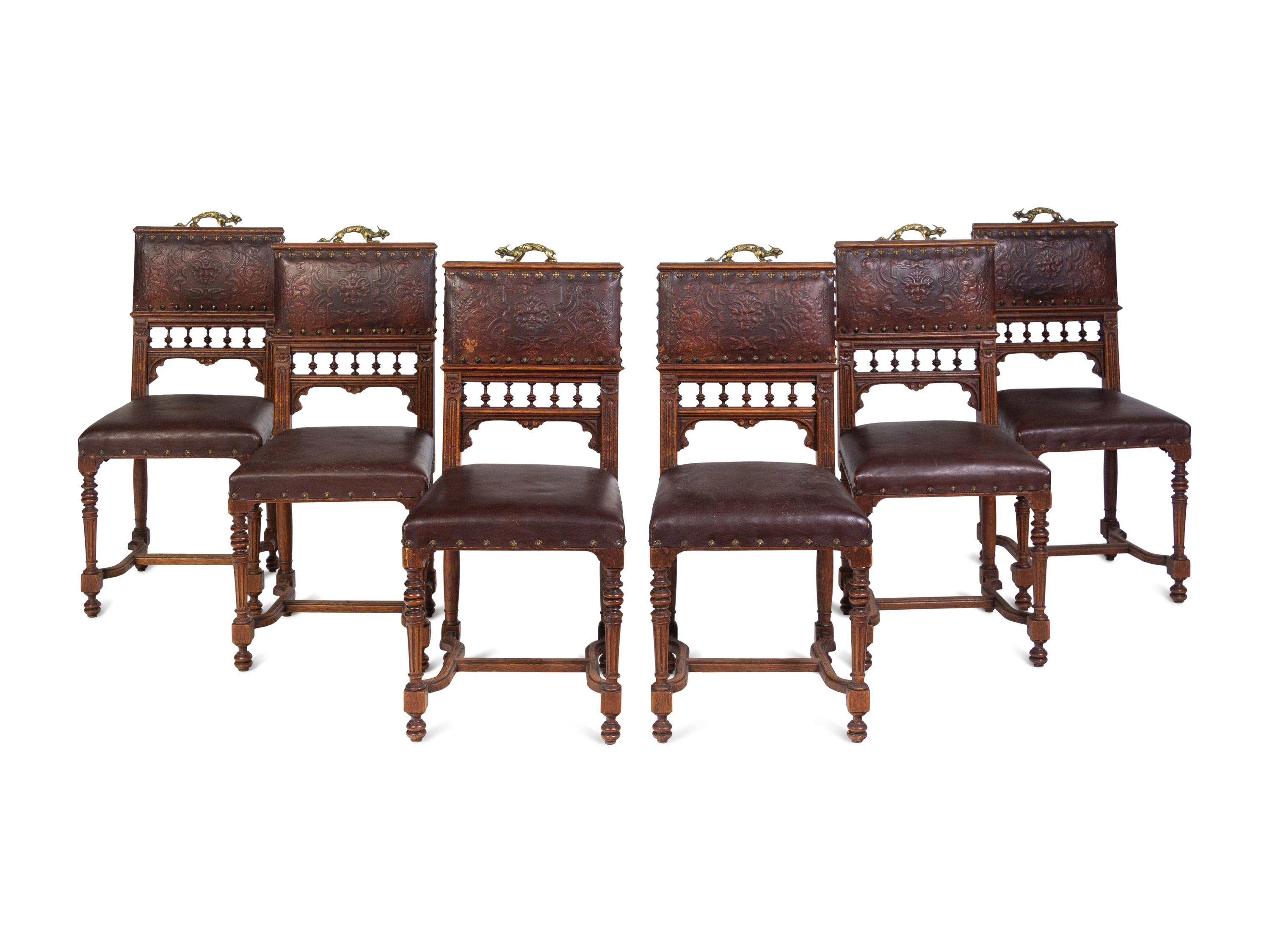 A Set of Six Spanish or Italian Baroque Style Dining Chairs