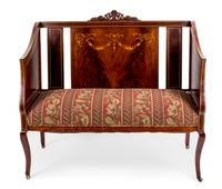 An Edwardian Marquetry Inlaid Small Settee Length 41 1/2 inches. — EARLY 20TH CENTURY